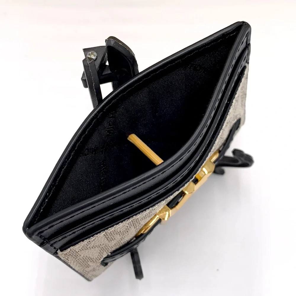 MICHAEL KORS Reed Large Card Holder Case Wallet COLOR: VANILLA BLACK SIGNATURE